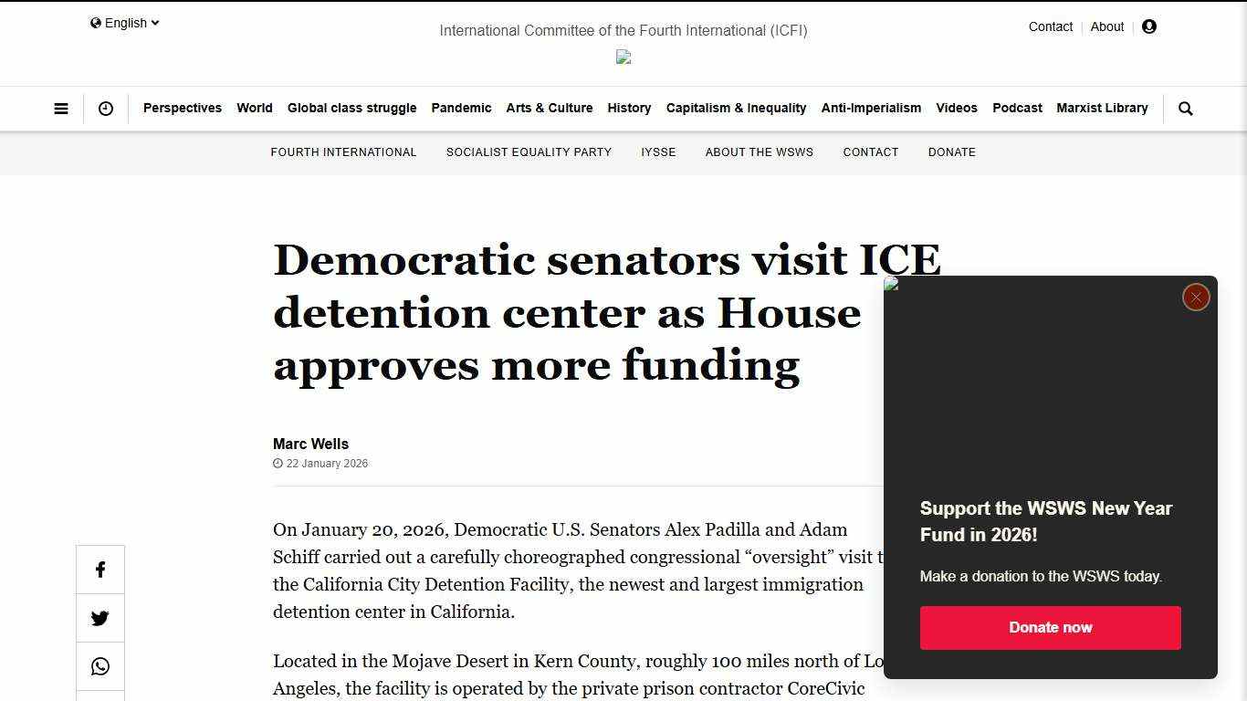 Democratic senators visit ICE detention center as House approves more funding - World Socialist Web Site
